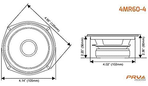 PRV AUDIO 4 Inch Midrange Speaker 4MR60-4, 60 Watts Program Power, 4 Ohm, 30 Watts RMS Power Pro Audio Loudspeaker (Single)