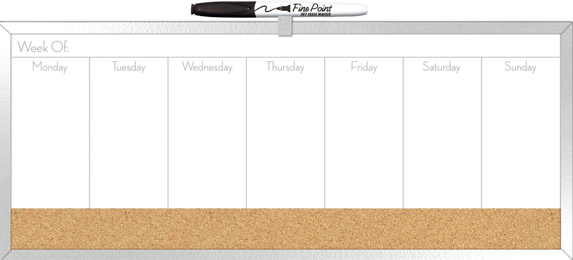The Board Dudes 7.5" x 18" Combo Dry Erase Weekly Planner and Cork Board (DDY04)
