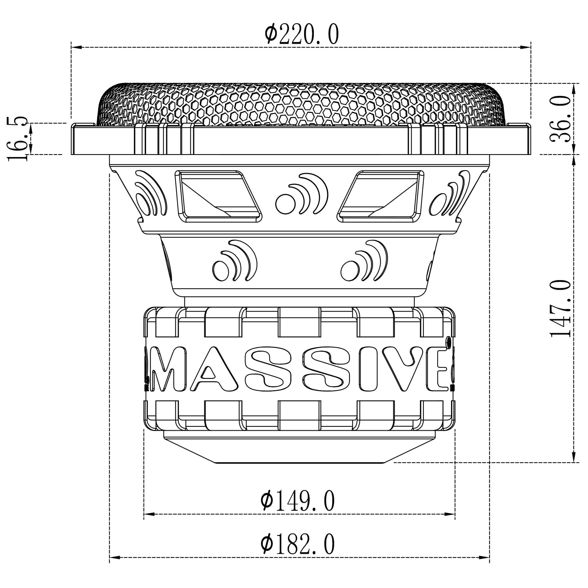 Massive Audio GTR84 | 8" 600 Watts RMS / 1200w MAX Dual 4 Ohm Subwoofer with Grill
