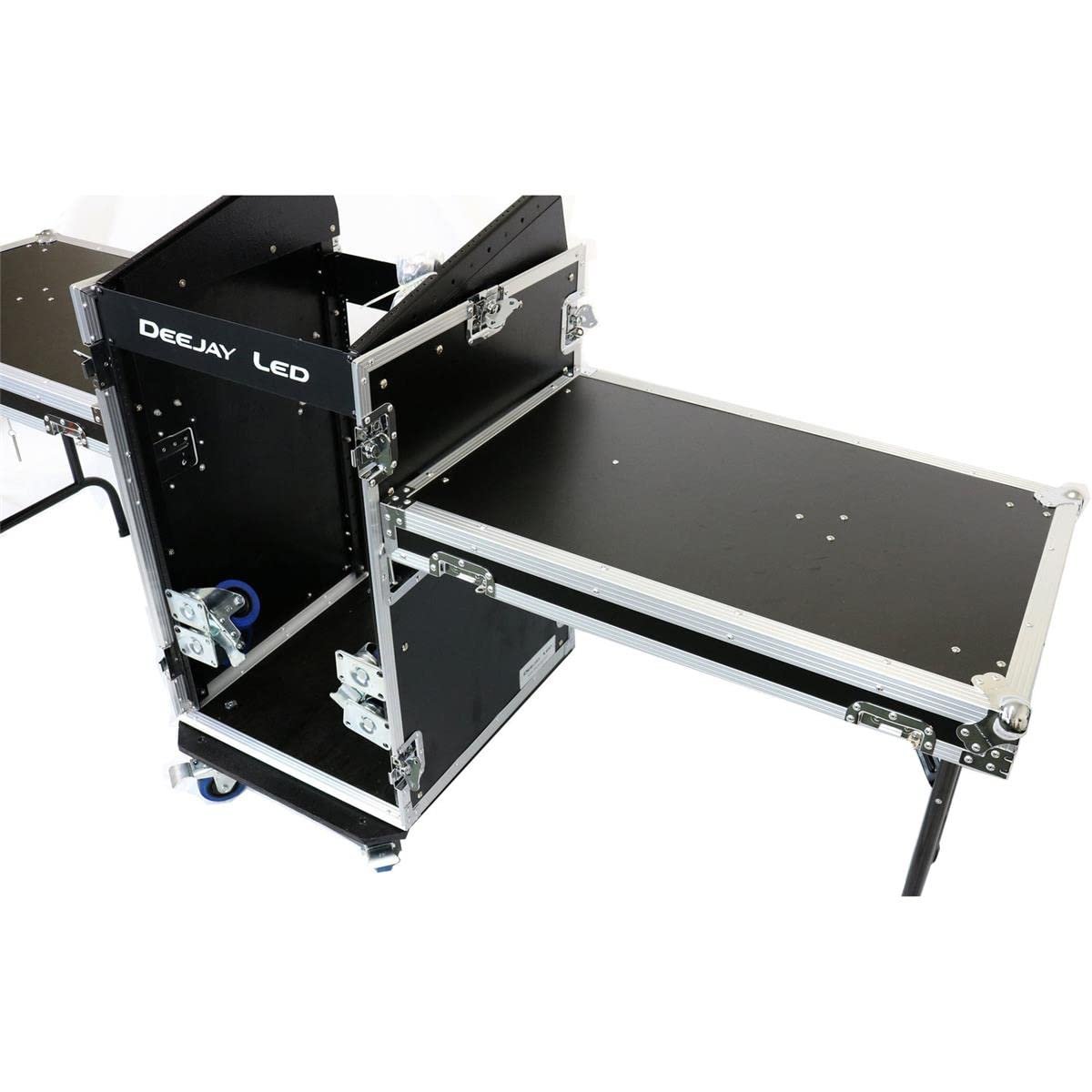 Deejay LED 11U Space Slant Mixer Rack/16U Space Vertical Rack System with Caster Board & Two Side Tables