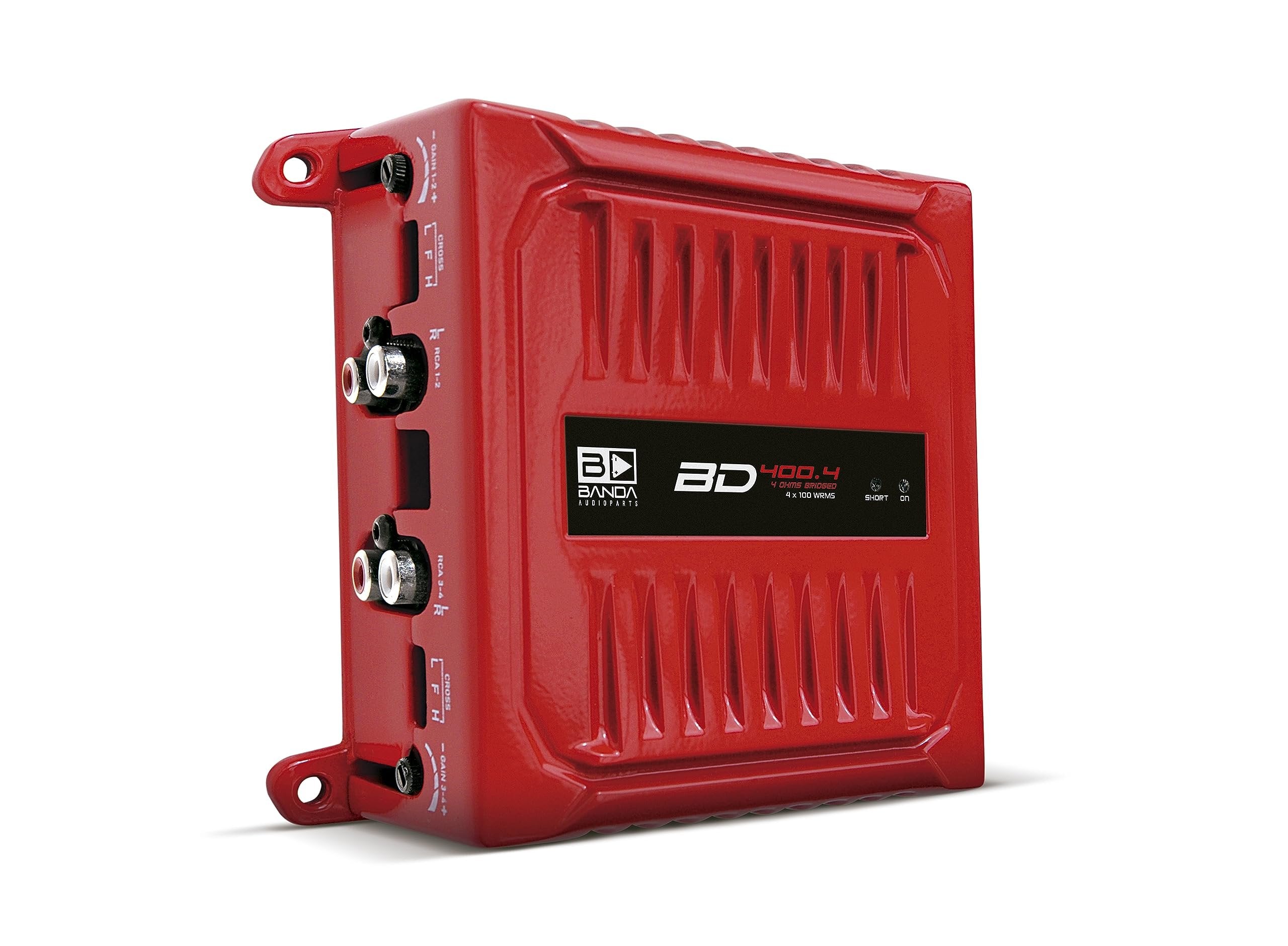 Banda Audioparts BD400.4RED Four Channel 4 x 100 Watt Rms Full Range Car Audio Amplfier 4 Ohms Bridged with Optional Use Low or High Pass Filters Red