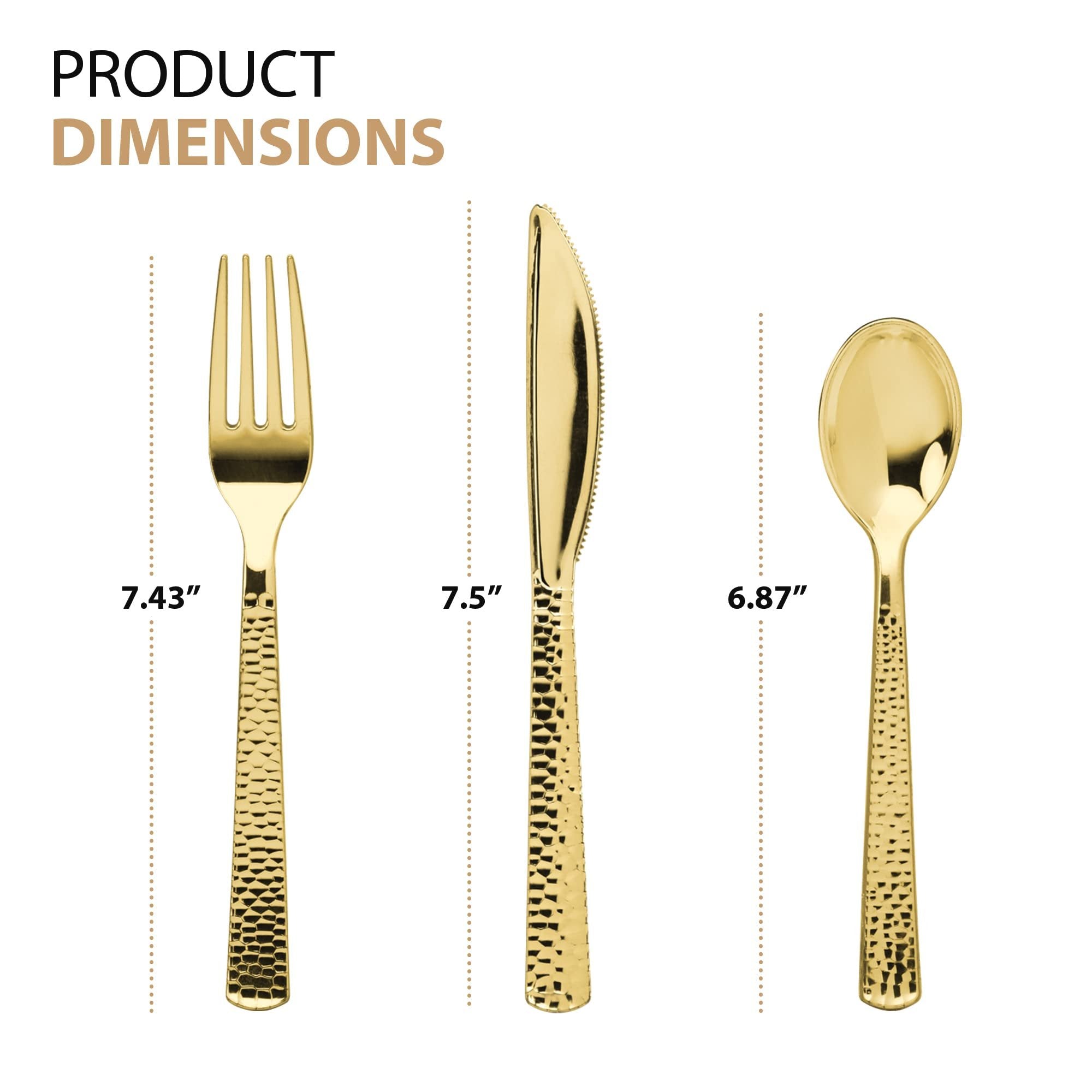 Plastic Cutlery Silverware Extra Heavyweight Disposable Flatware, Full Size Cutlery Combo, Gold Pebbled, 80 Forks, 40 Spoons, 40 Knifes, Value Pack 160 Count