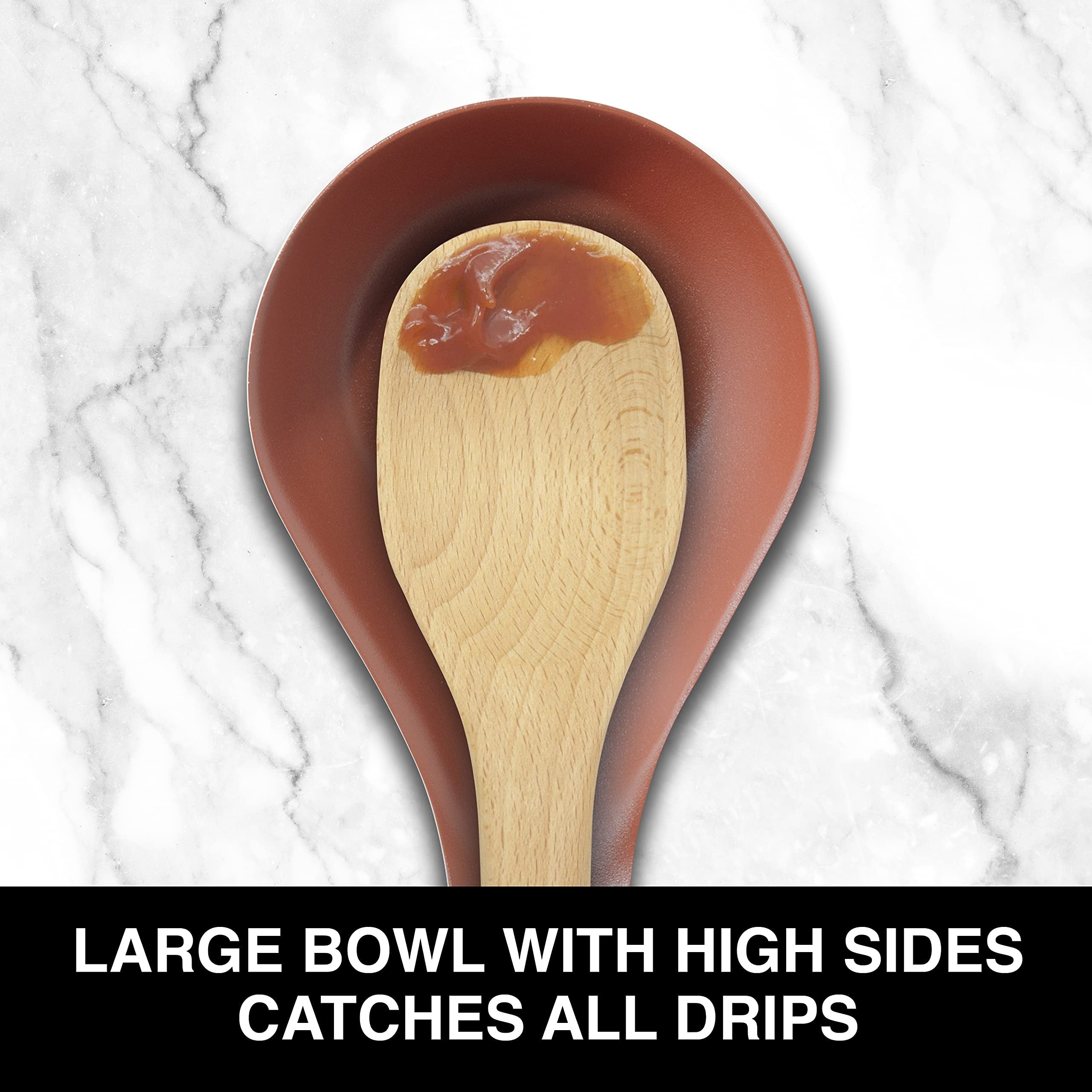 OGGI Stainless Steel Spoon Rest- Long Handle Holds Kitchen Utensils in Place, Great Spoon Rest for Kitchen Counter, Stove Top, or Coffee Station; Kitchen Accessories, Utensil Rest, Brick red