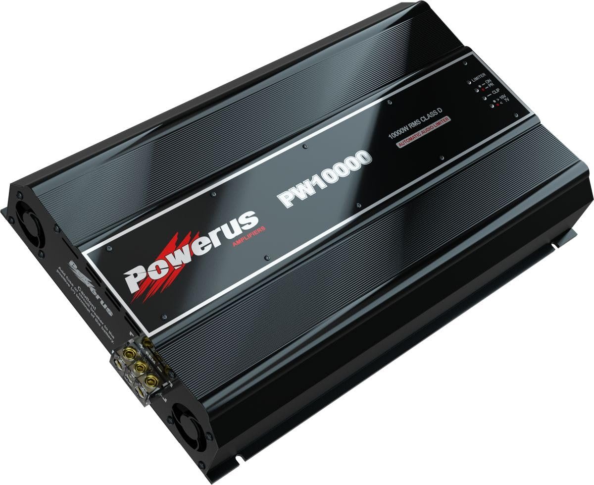 POWERUS10000.1 Car Amplifier 1 Ohm 10,000 Watts RMS Class D Audio Mono Amp 1-Channel Automatic Audio Limiter Advanced Protection Circuits - PW10000