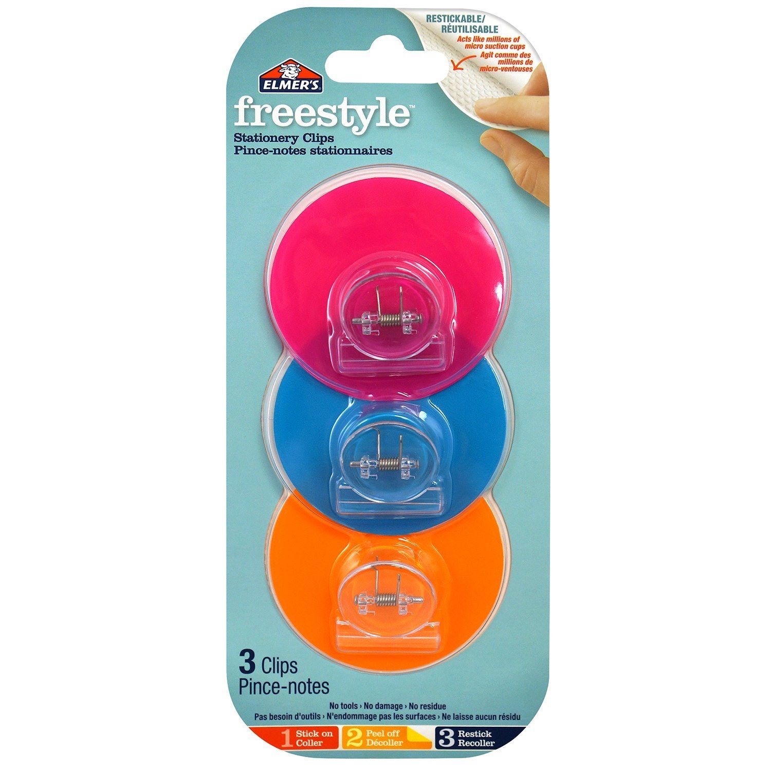 Elmer's Freestyle Reusable & Repositionable Stationery Clips, Neon 3 Pack