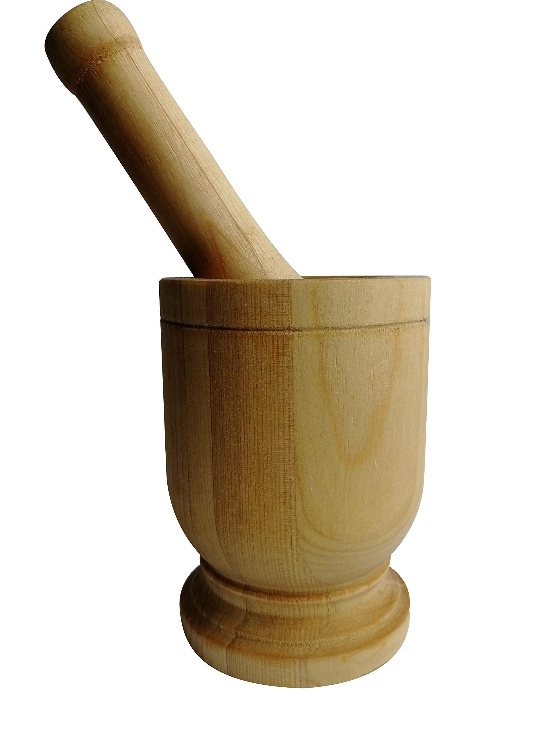 Bene Casa - Natural Wooden Mortar and Pestle (5" x 3.5" - 8 oz Capacity) - Grinder for Spices, Seasonings, Pastes, Pesto, and Guacamole