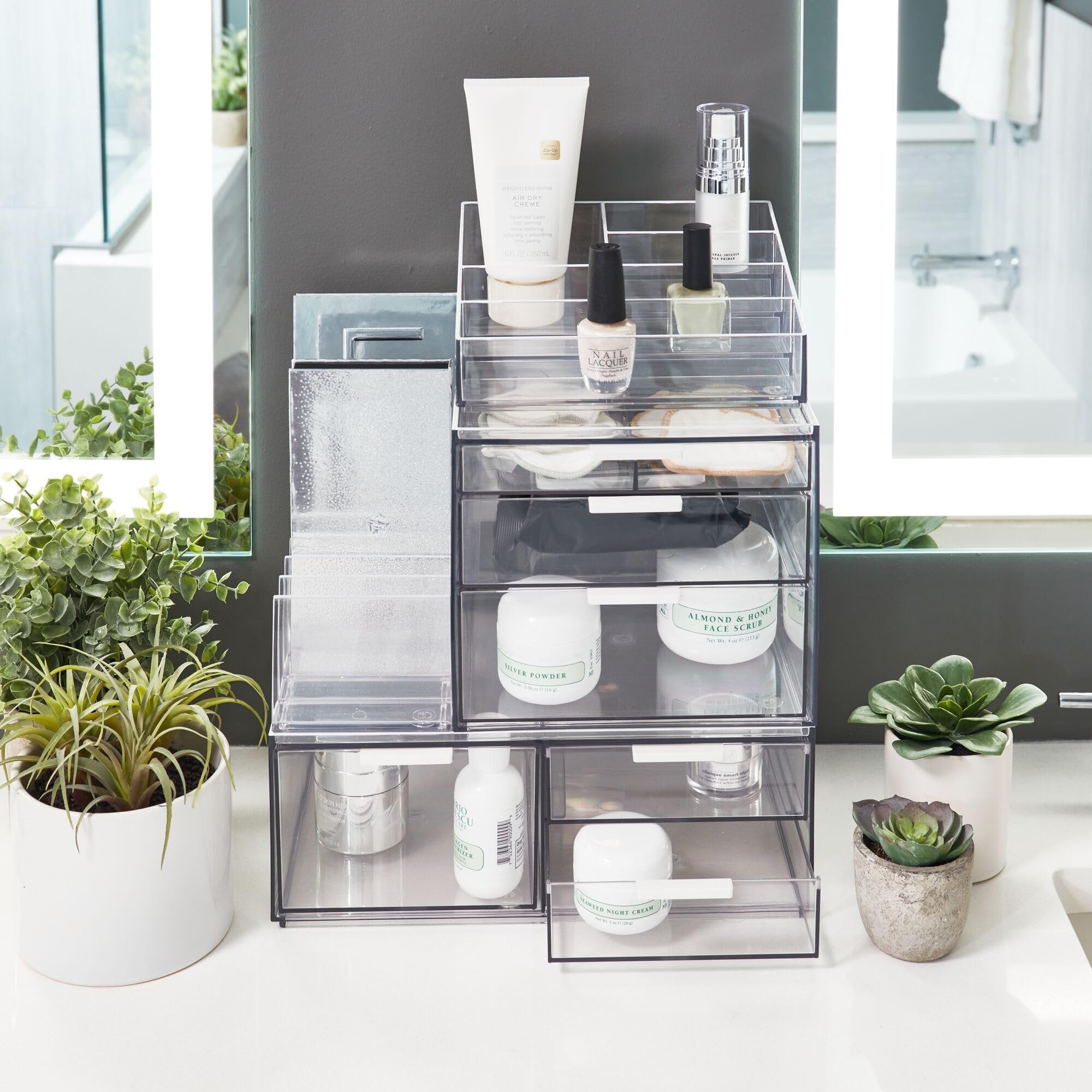 iDesign The Sarah Tanno Collection Tall Plastic Cosmetic Drawer Organizer, Clear