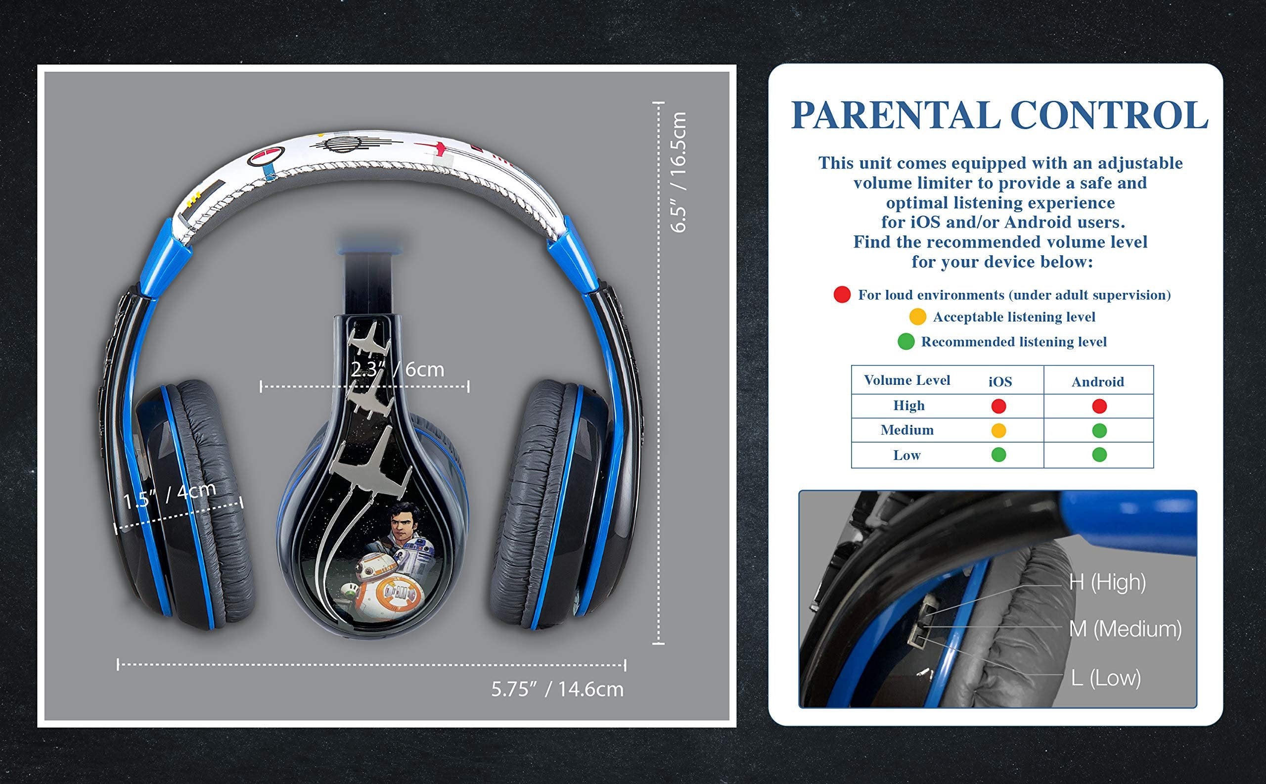 eKids Star Wars Ep 9 Kids Headphones, Adjustable Headband, Stereo Sound, 3.5Mm Jack, Wired Headphones for Kids, Volume Control, Foldable, Childrens Headphones Over Ear for School Home Travel (140)