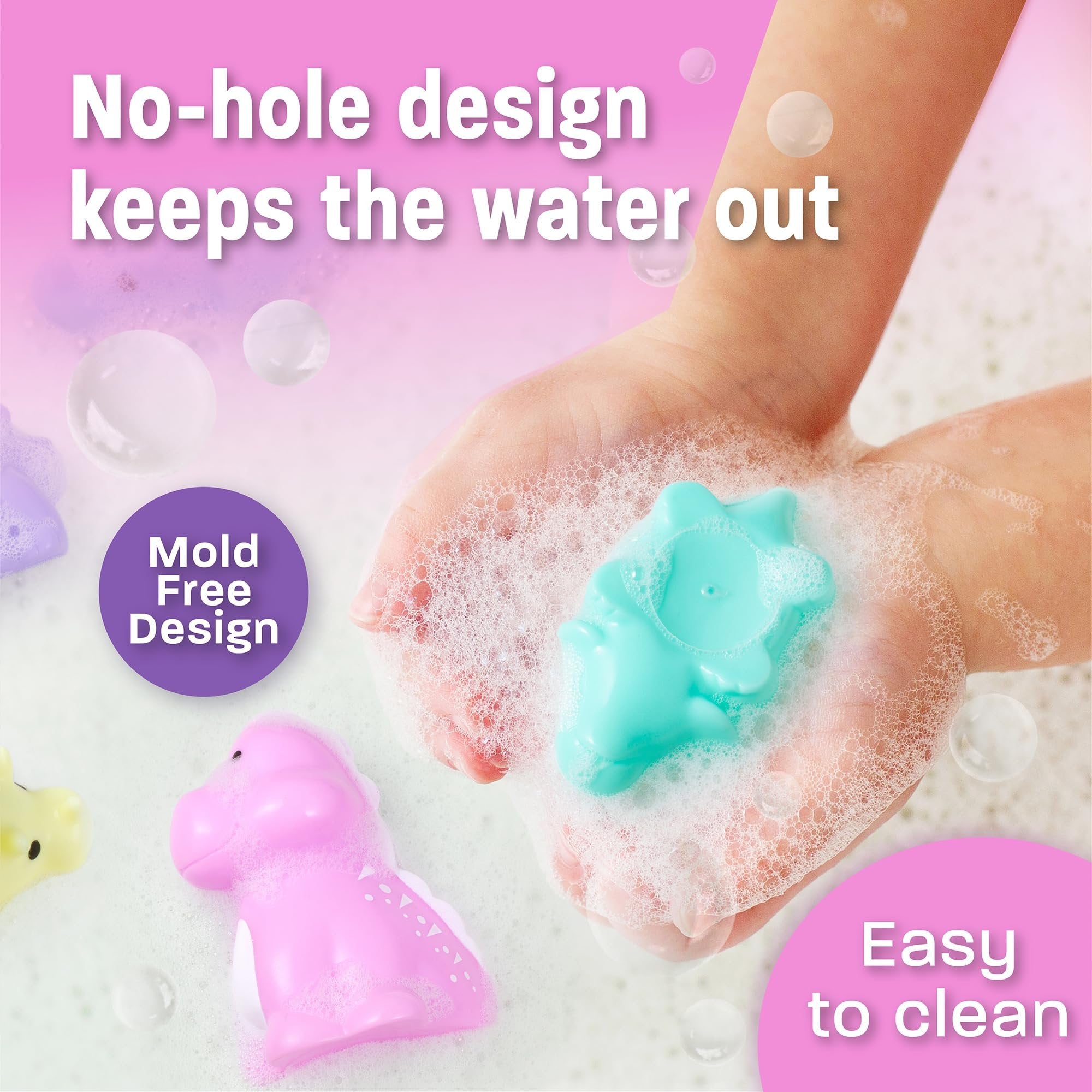 Maplefield 12-Pack No Hole Dinosaur Bath Toys for Kids 2-4 Easy-to-Clean - Cute Pastel Color - Makes Bath Time Enjoyable - Helps Develop Motor Skills - 5 Different Species