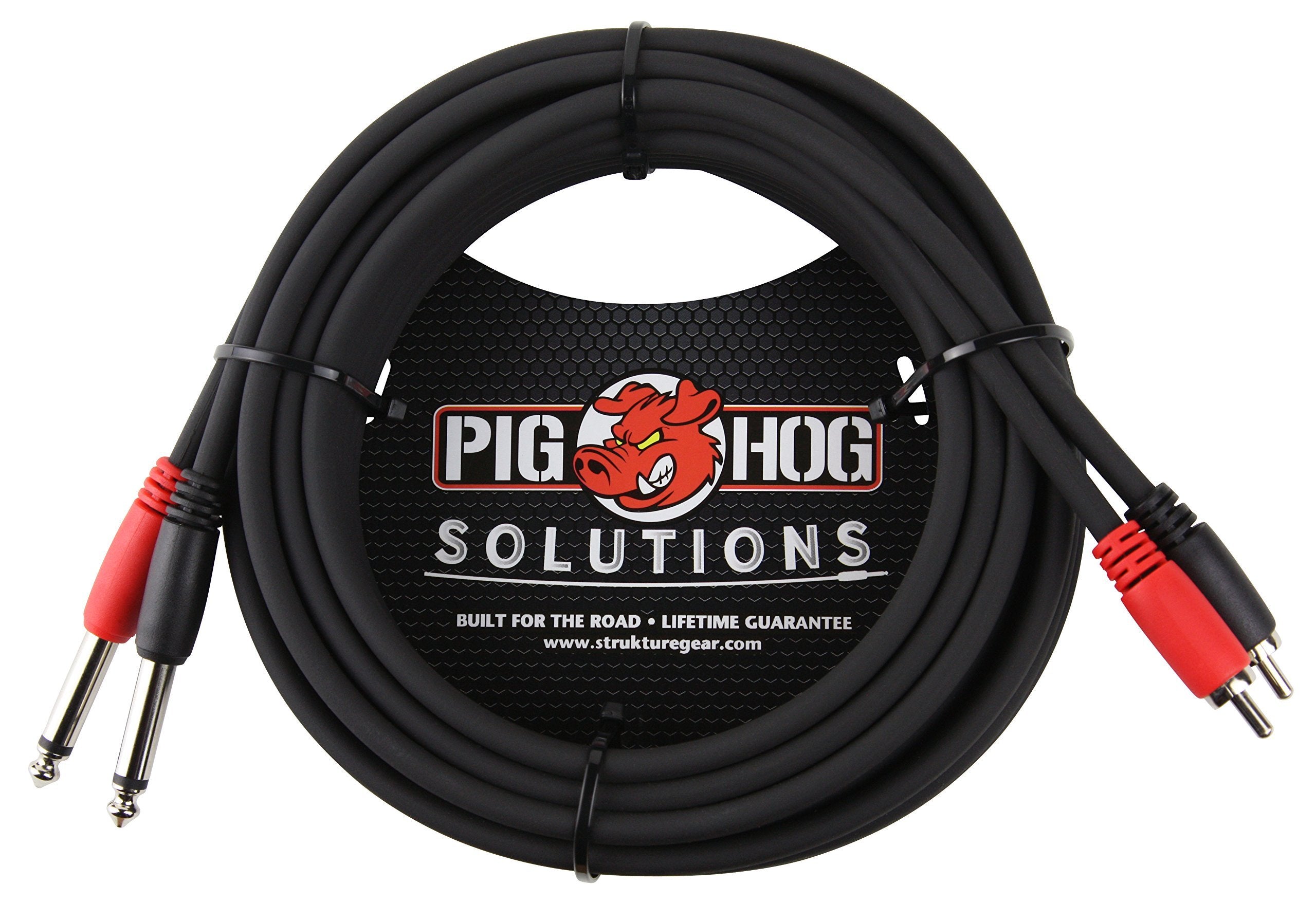 Pig Hog PD-R1415 Dual RCA (Male) to Dual 1/4" Mono (Male) Cable, 15 Feet