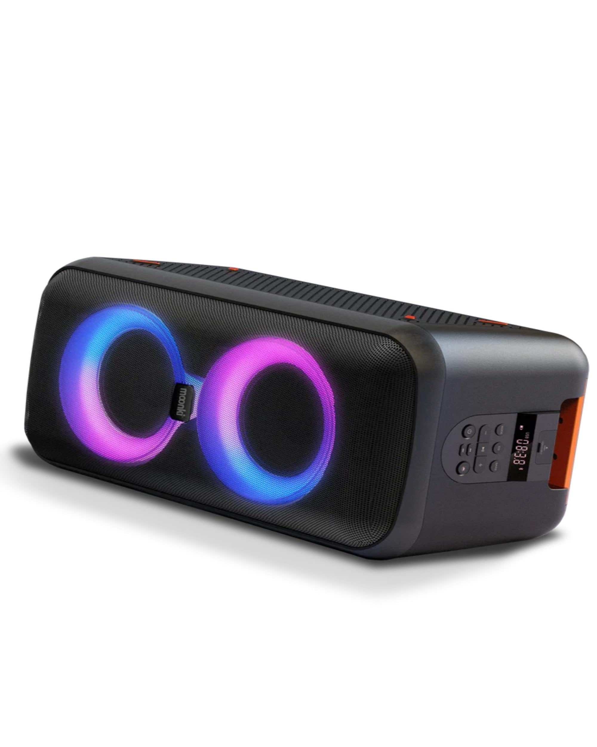 Moonki Sound MW-PB250 Dual 5-inch Woofer LED Lighting Portable 2-Way Party Box Active Speaker 900W PMPO 60 Wrms Rechargeable Batt with BT Connectivity