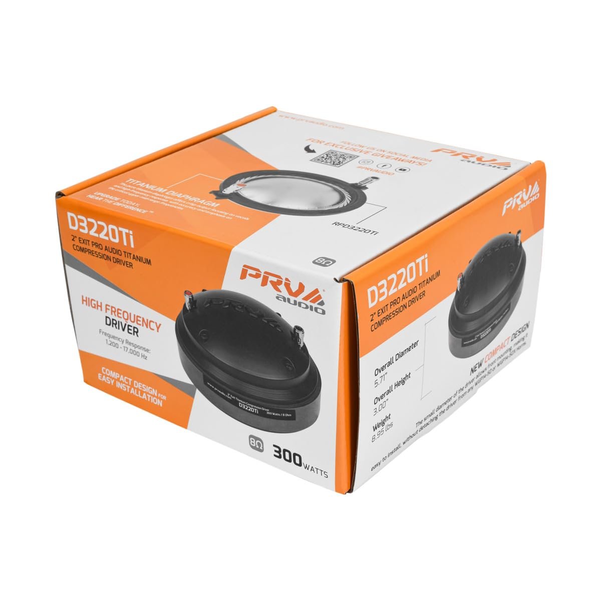 PRV AUDIO Compression Driver D3220Ti 2 Inch Exit, 300 Watts RMS, 8 Ohm, 3 Inch Voice Coil, Bolt on Titanium Diaphragm Pro Audio Compression Driver