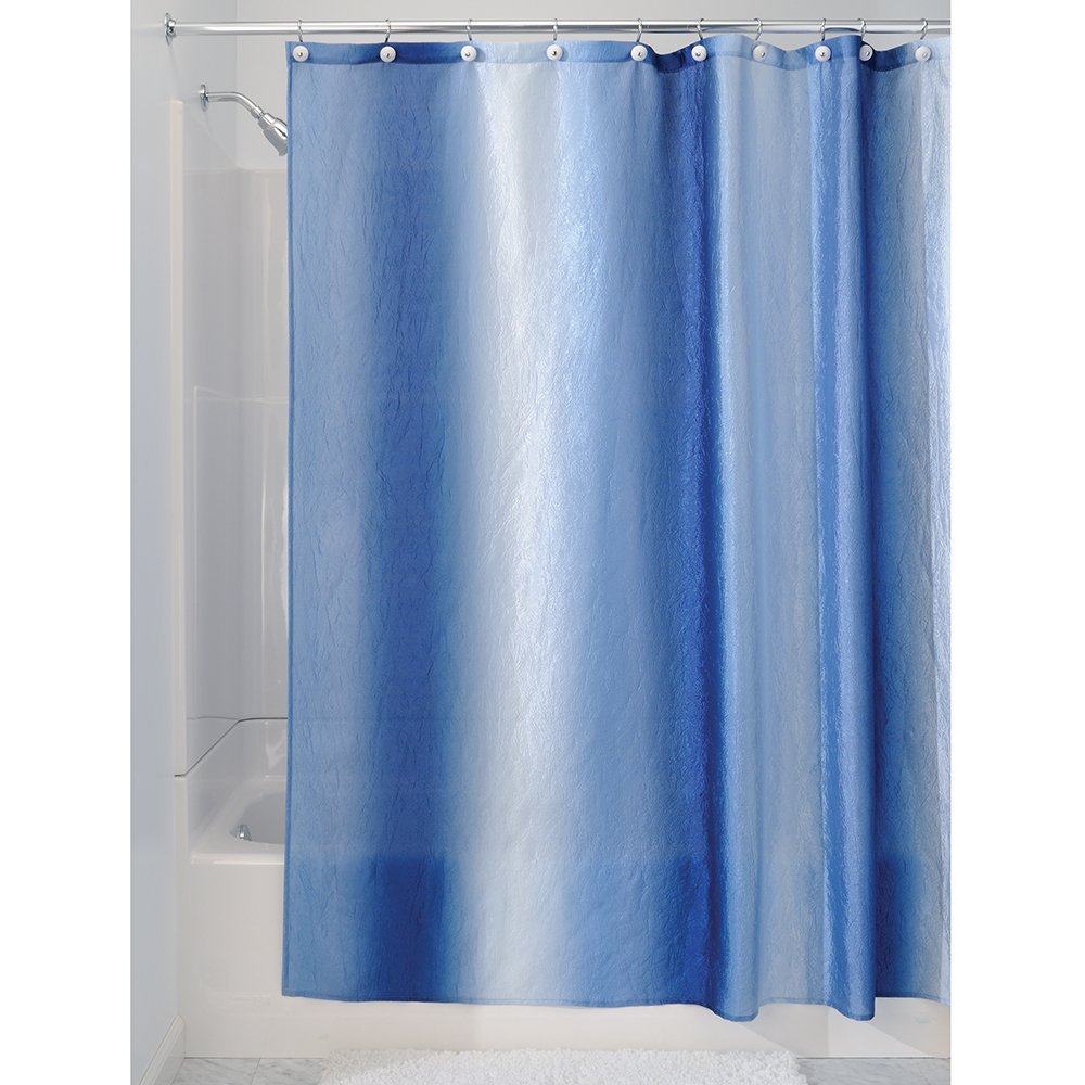 iDesign Ombre Fabric Shower Curtain for Master, Guest, Kids', College Dorm Bathroom, 72" x 72" - Surf Blue