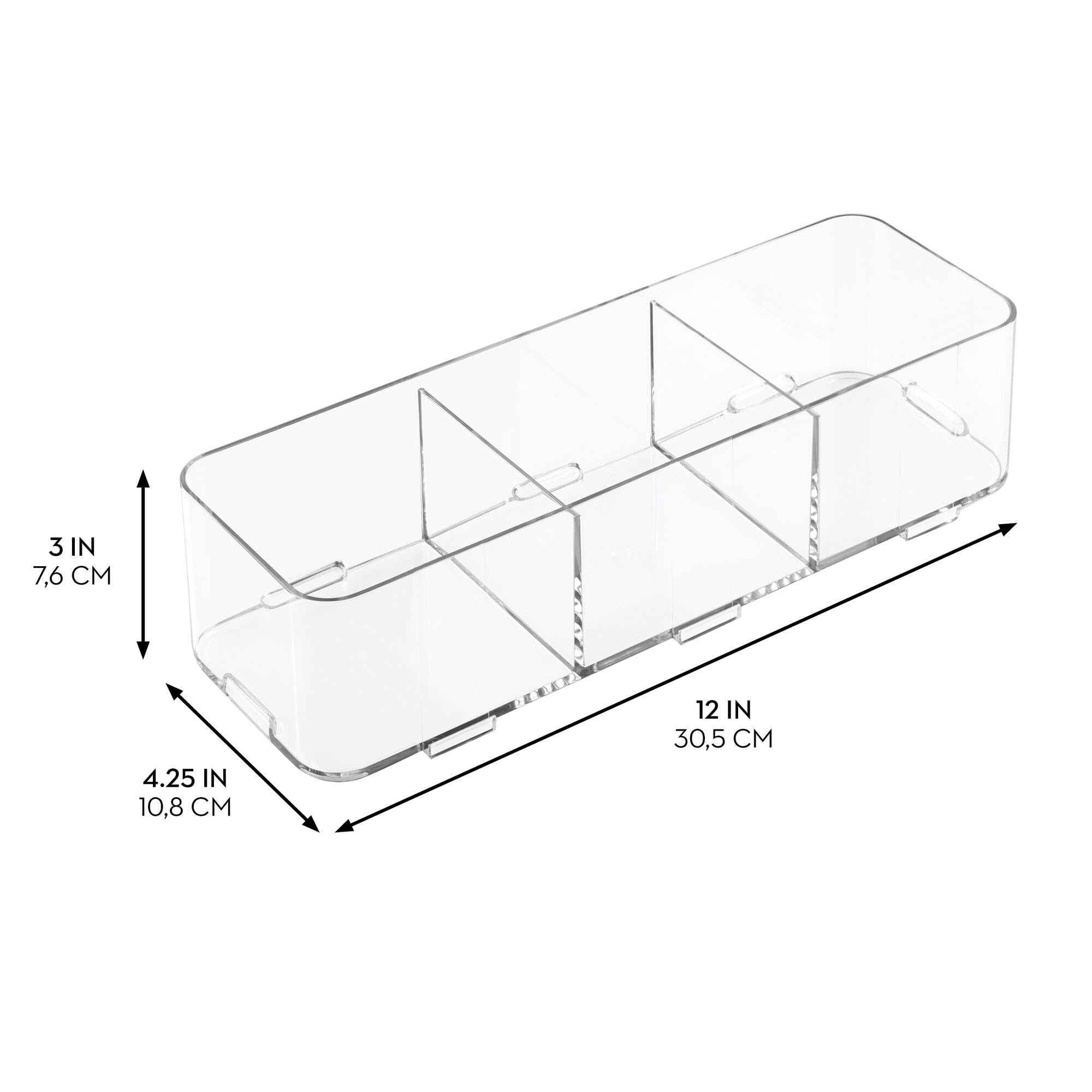iDesign Clarity Interlocking Drawer Organizer 4" x 12" x 3" - Divided