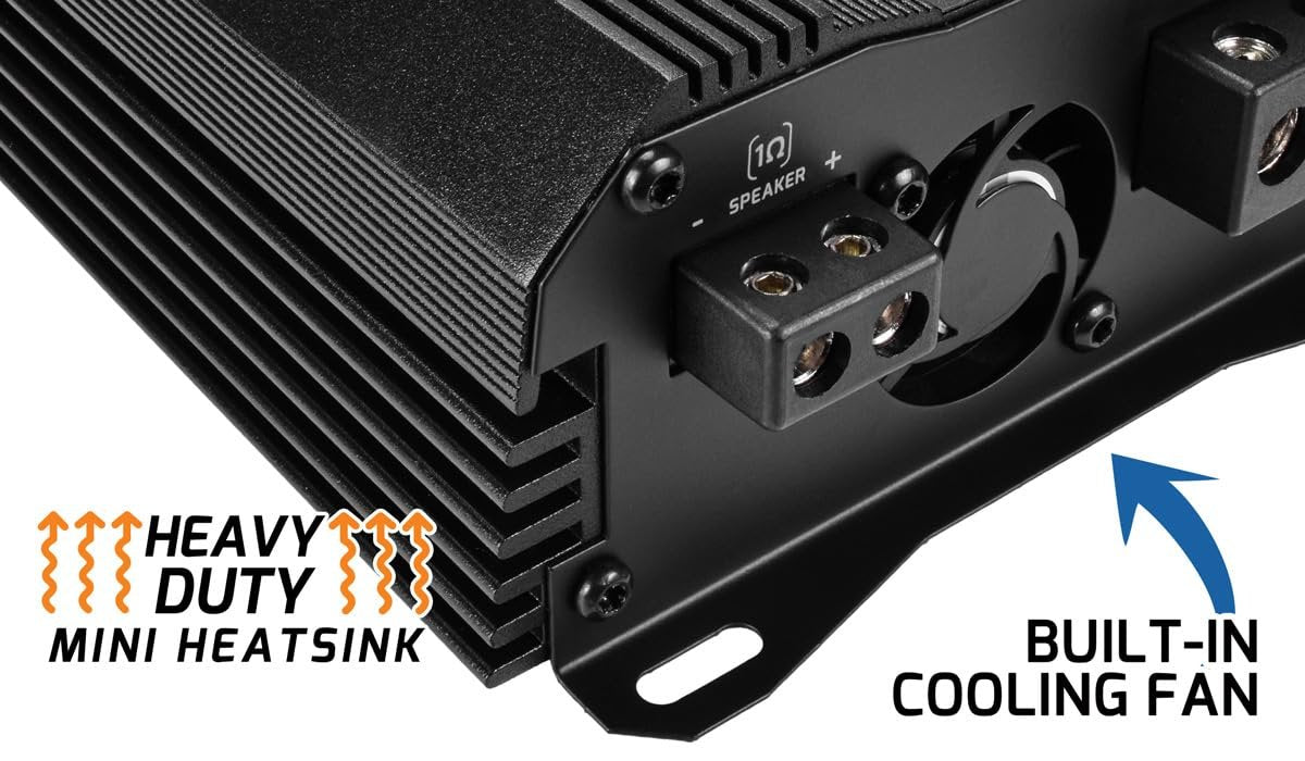 PRV Audio MDX2500.1 1 Ohm Mini Car Audio Amplifier 1 Channel 2600 Watts RMS Ultra Compact Full Range Monoblock Class D Amp for Powersports, Motorcycles, ATV, for High Power Loudspeaker Systems