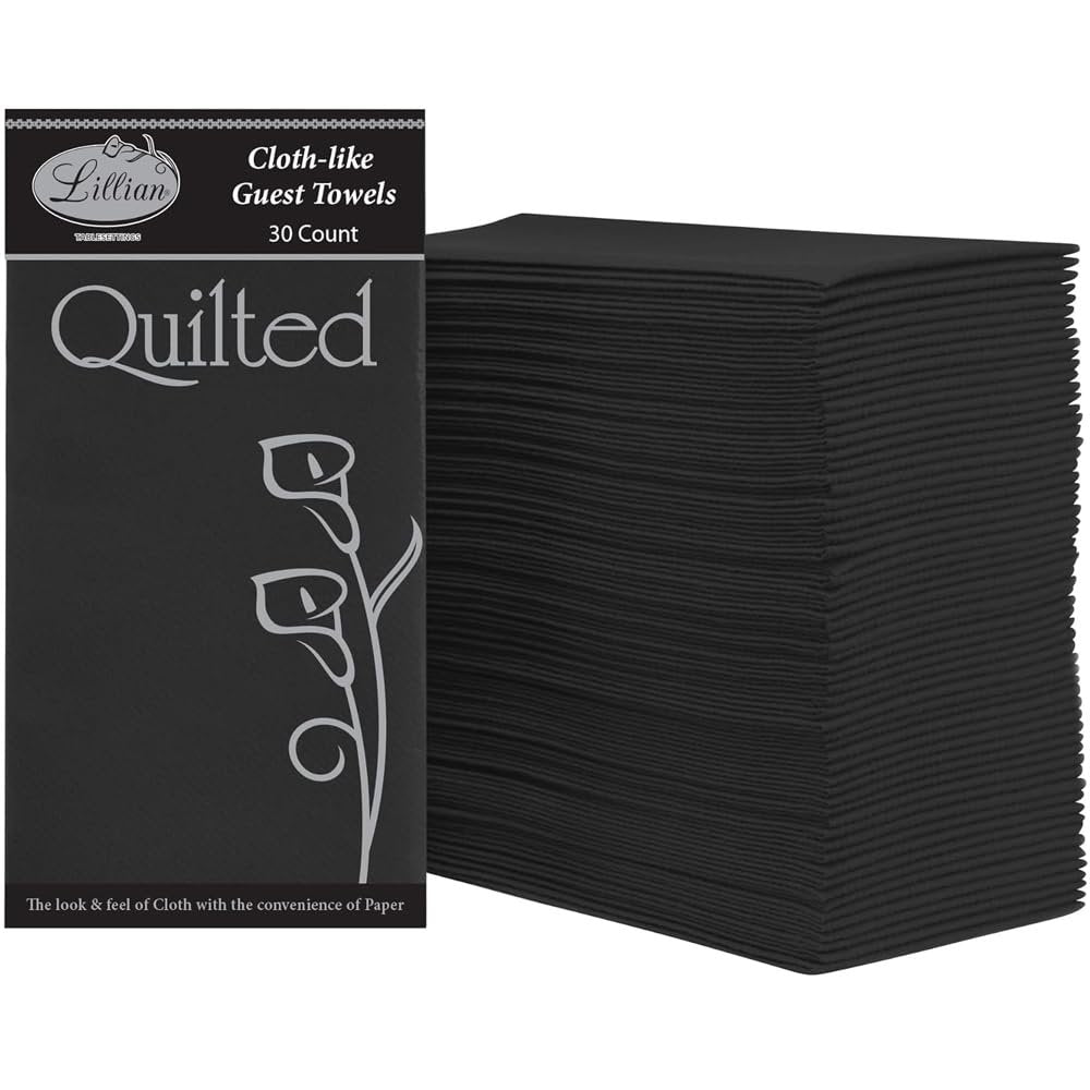 Premium Quilted Black Cloth-Like Guest Paper Towel - (Pack of 30) - Elegant Design - Perfect for Bathrooms, Parties, and Special Events