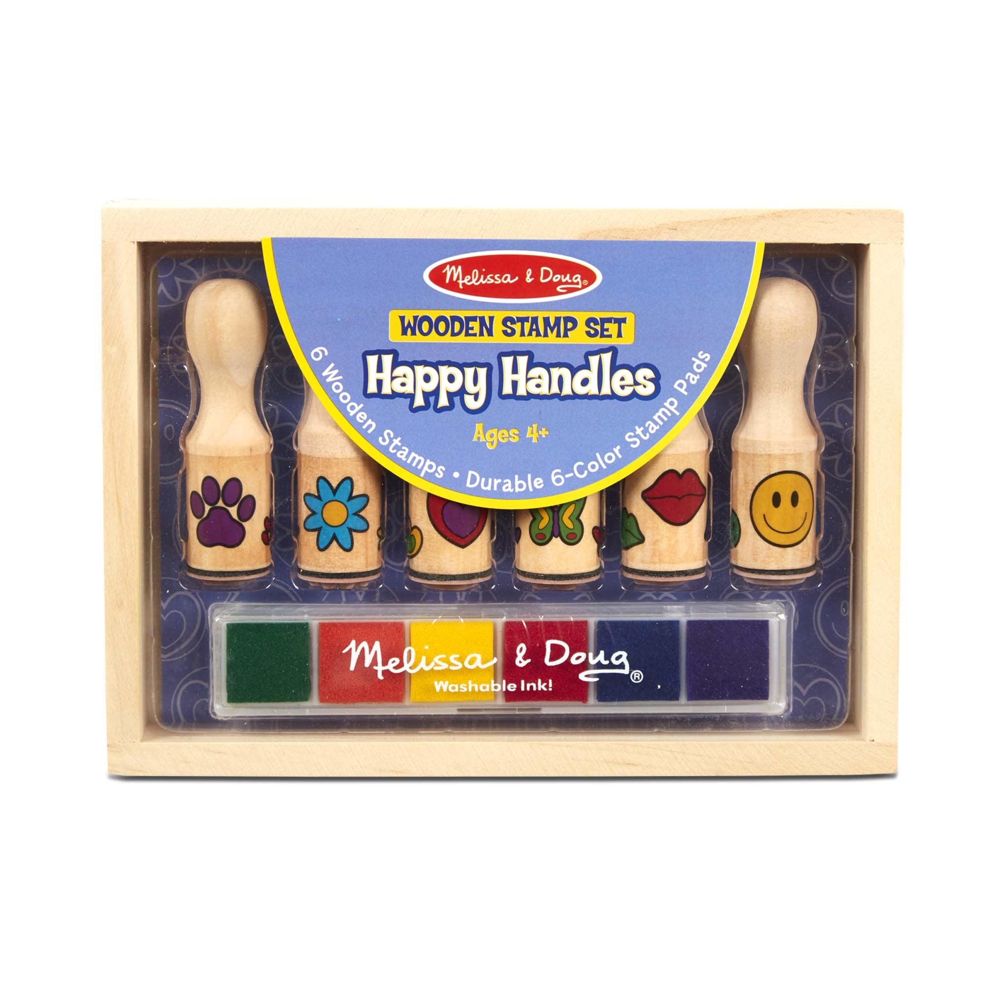 Melissa & Doug Happy Handles Wooden Stamp Set: 6 Stamps and 6-Color Stamp Pad