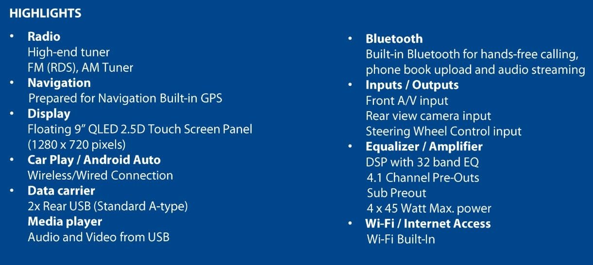 BLAUPUNKT CALI900 Car Multimedia 9-inch QLED 2.5D Touch Screen Panel Quad Core 2.0G Processor Supports Apple CarPlay Android Built-in WiFi Bluetooth DAB+ & Navigation Capabilities