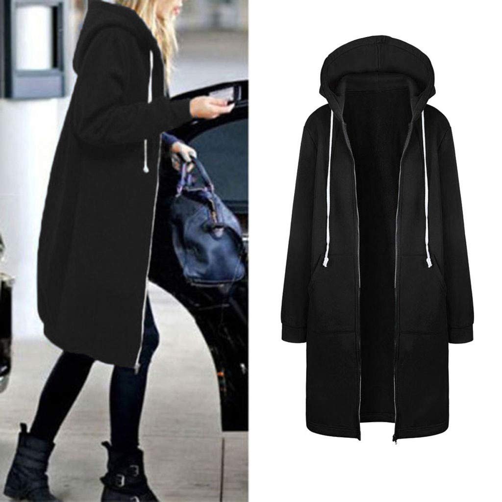 Women Warm Zipper Open Winter Hoodies Sweatshirt Long Coat Jacket Tops Outwear