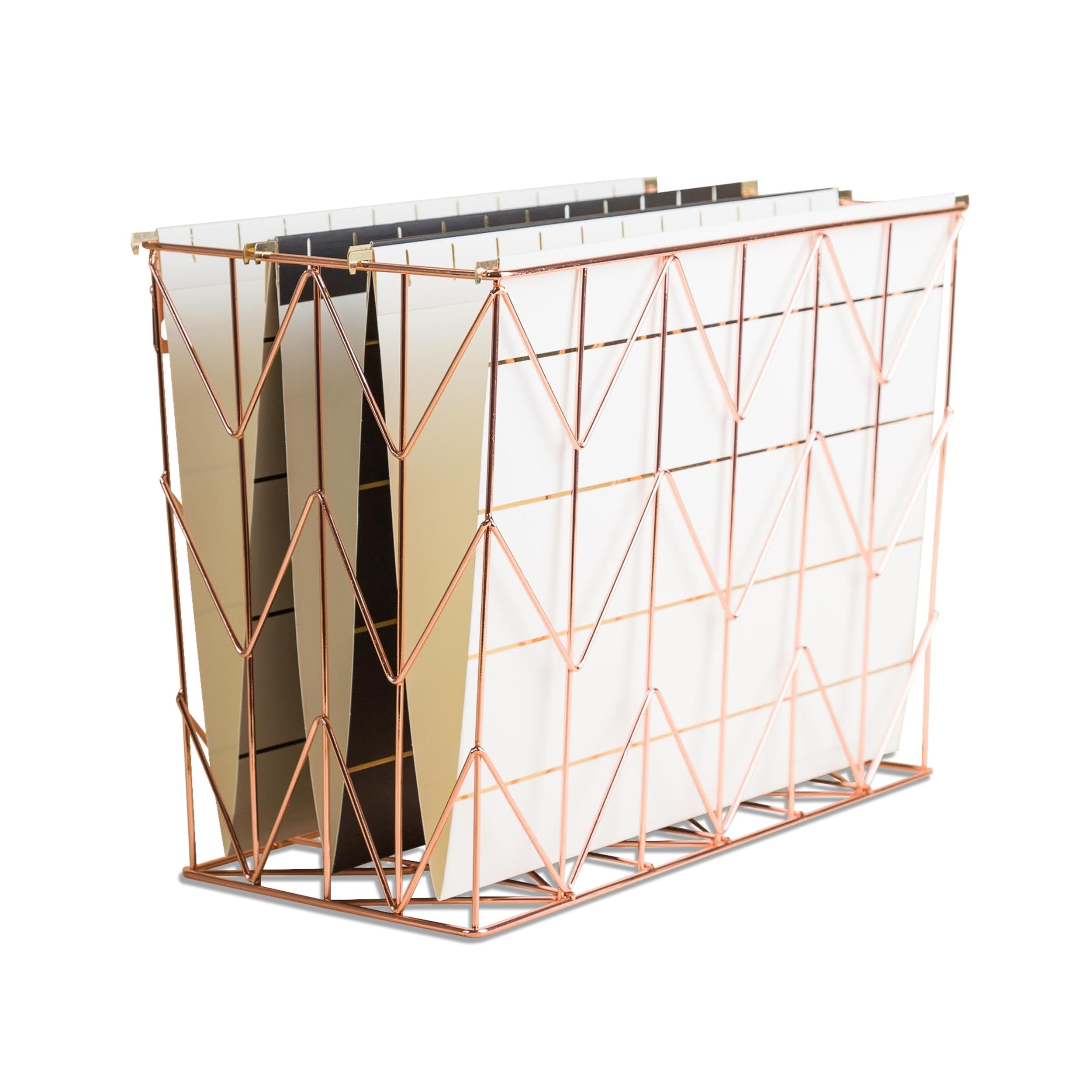 U Brands Hanging File Desk Organizer, Wire Metal, Copper/Rose Gold - 854U02-06