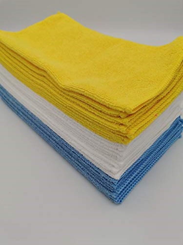 DEEJAYLED Microfiber Cleaning Towel - 25 Pieces All Purpose Super Absorbent and Ultra Soft Non-Abrasive TBHMICROFIBER (Blue, Yellow, and White)