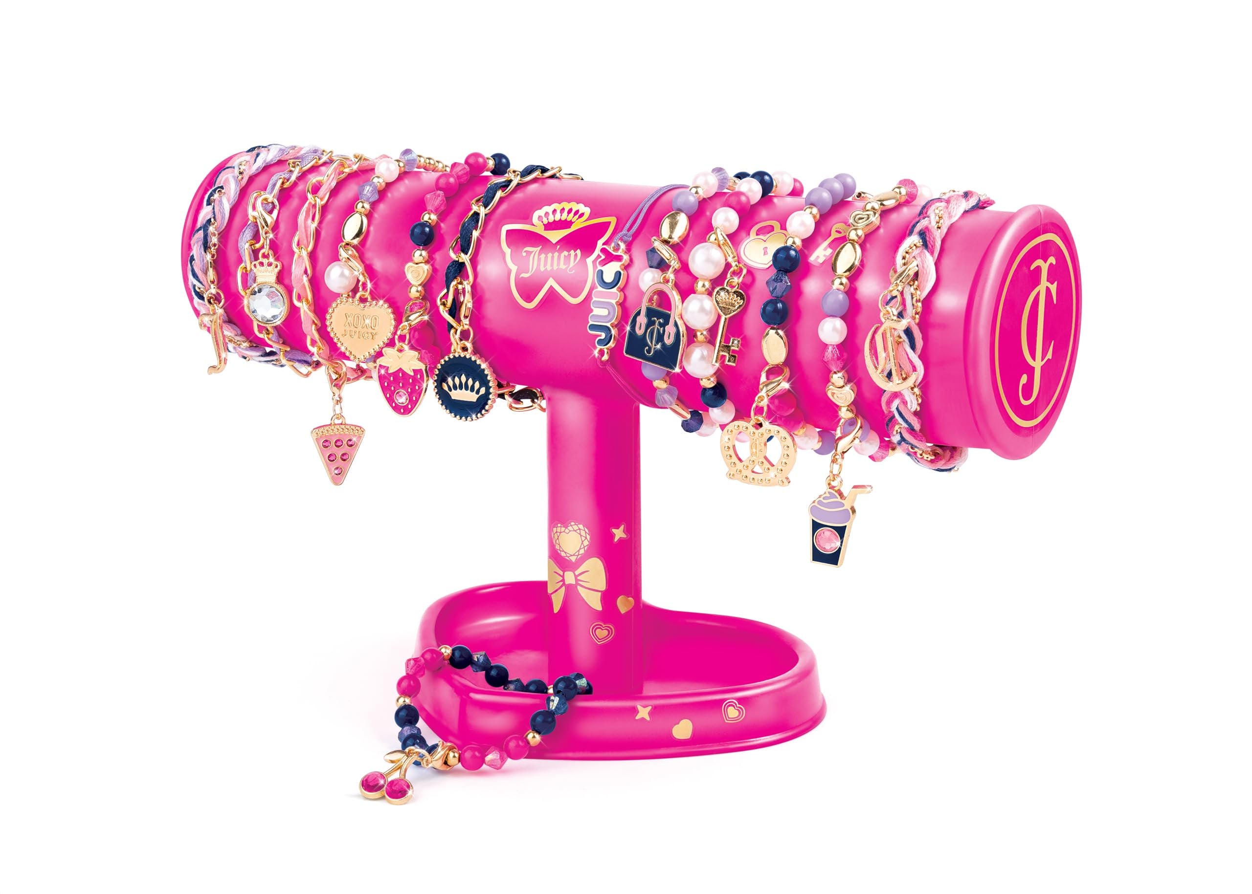 Make It Real: Juicy Couture - Dazzle & Display DIY Bracelets - 261pc Kit, Pink Jewelry Stand, Create 13 Chic Charm Bracelets, Tweens-Girls-Kids 8+