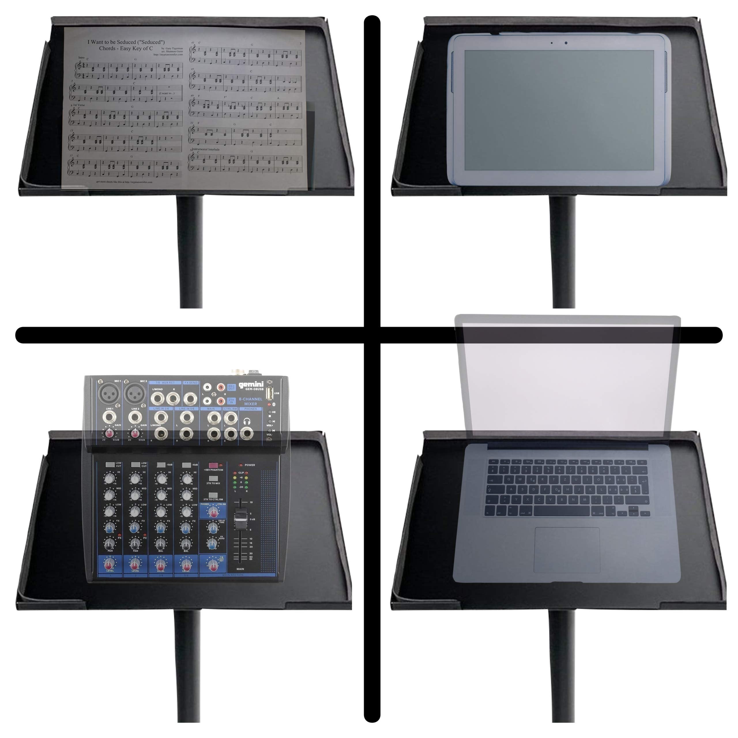 Gemini Sound PST-01 Universal DJ Equipment Accessories Laptop Computer Projector Screen Mount Desk Tripod Stand Tray Perfect for Live, Studio, Home Book Stand or Keyboard Use