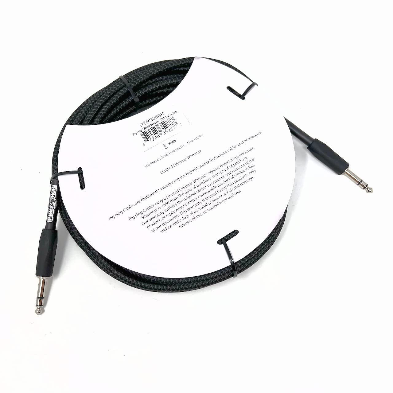 Pig Hog PTRS25BK Vintage Series Black Woven Tour Grade Balanced TRS 1/4" Connectors High Performance Instrument Cable 25-Feet Build for The Road