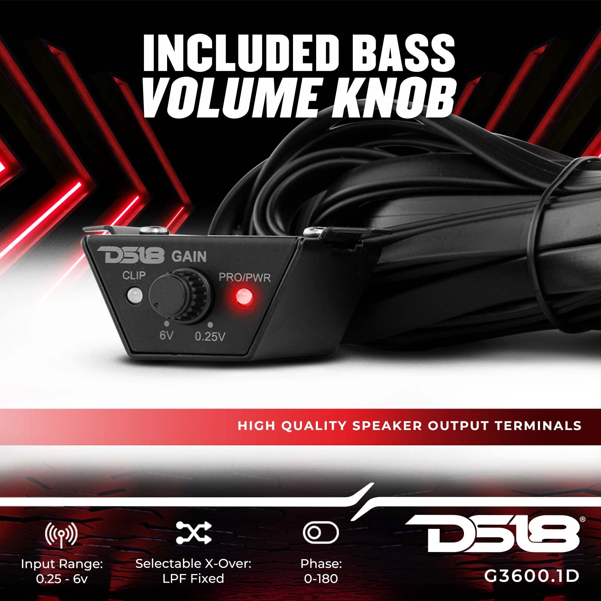 DS18 G3600.1D Car Audio Amplifier 1-Channel Class D Monoblock 3600 Watts - Remote BASS Knob Included - Compact Design Easy Installation - Extremely Powerful Amp for Vehicle Sound Systems…
