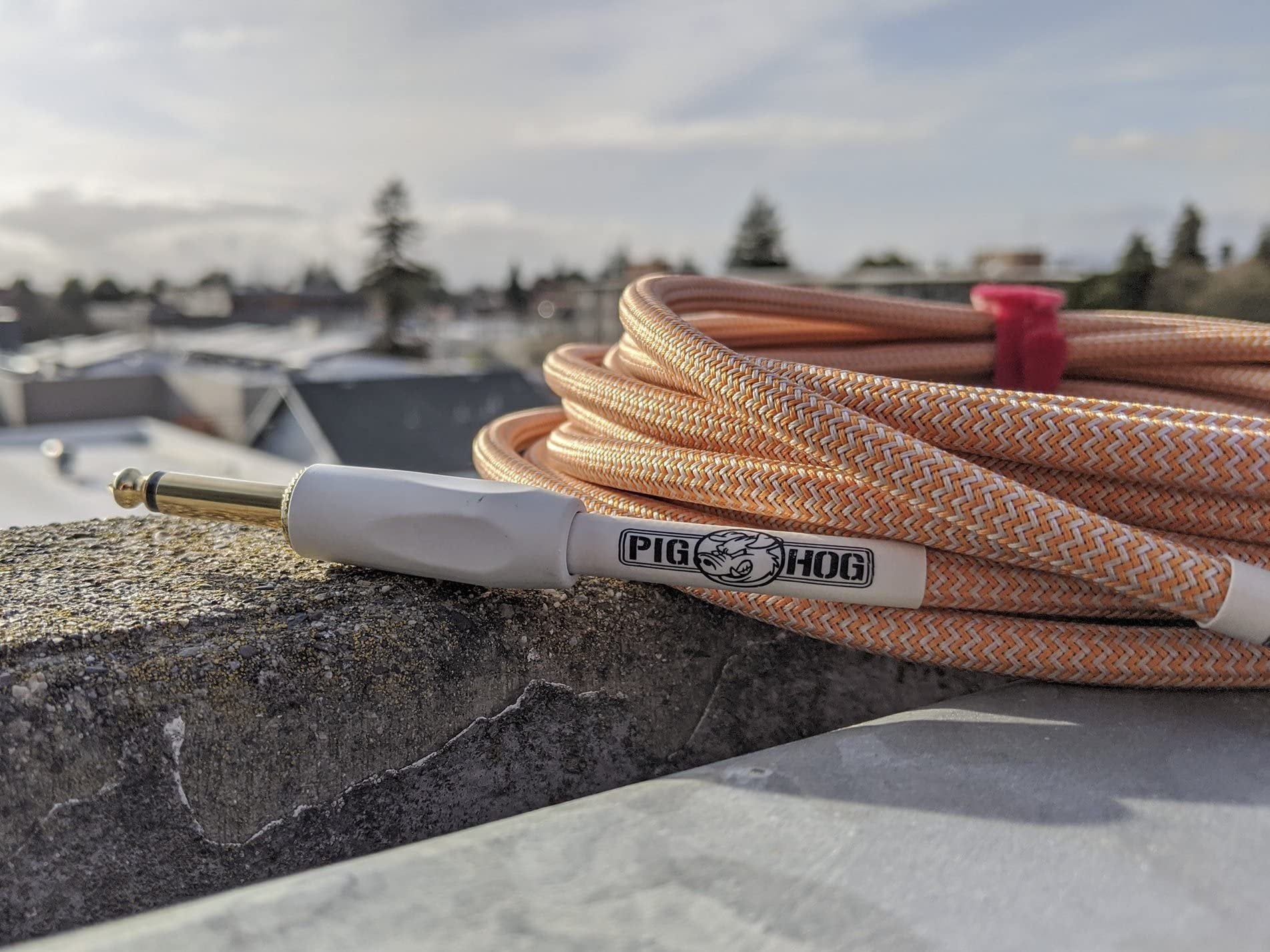 Pig Hog PCH102OCR Orange Creme 2.0-inch Instrument Cable Right Angle 1/4"-1/4" Right Angle Connectors 10-Feet Woven Outer Covering