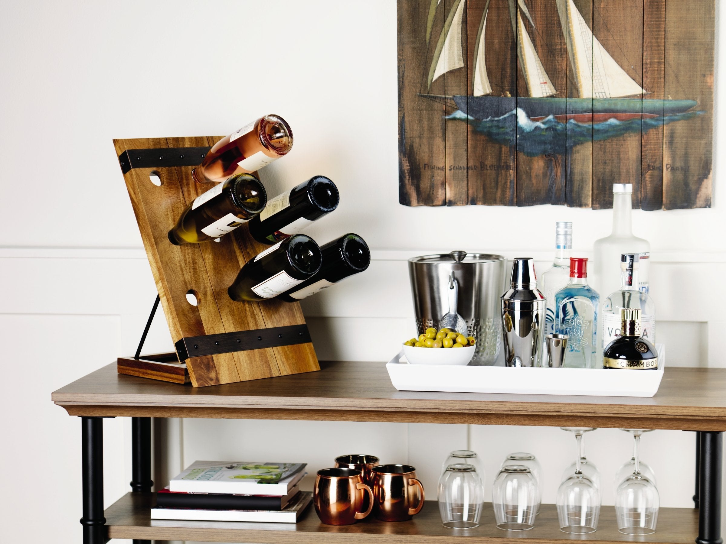 Gourmet Basics by Mikasa Monterey Monteray 9 Bottle Acacia Wood Wine Rack with Black Wire