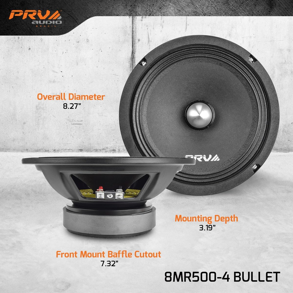 PRV AUDIO 8 Inch Midrange Speaker 8MR500-4 Bullet, 500 Watts Program Power, 4 Ohm, 1.5 in Voice Coil Bullet Speakers for Car Audio Door Louspeaker (Single)