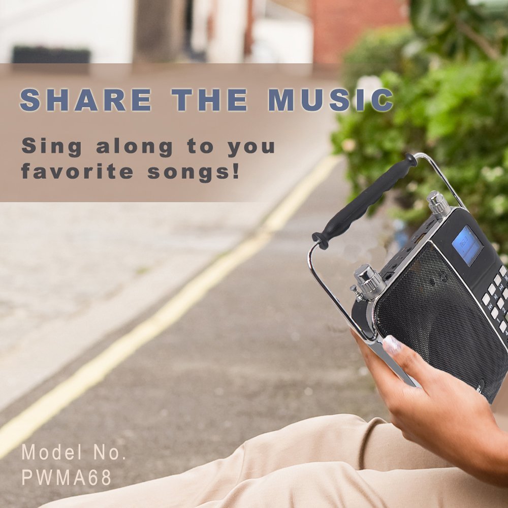 Portable Radio PA Speaker System - Waist-Band Portable Karaoke Machine with Headset Microphone, Rechargeable Battery, USB/SD Card Reader, Voice Recorder, LCD Sing-Along Lyrics Display - Pyle PWMA68