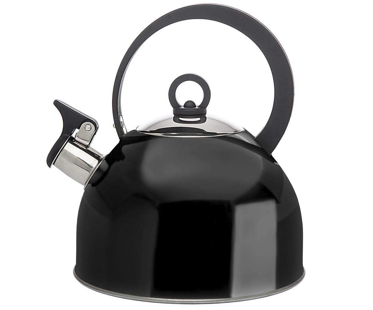 Godinger Studio Hot Water Tea Kettle, Stainless Steel Tea Pot with Whistle, Stovetop Teakettle - 2.5L, Black