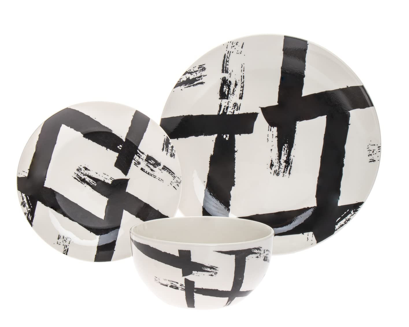 Godinger Dinnerware Set Dinner, Salad Plate, and Soup Bowl Grafite - 12 Piece set