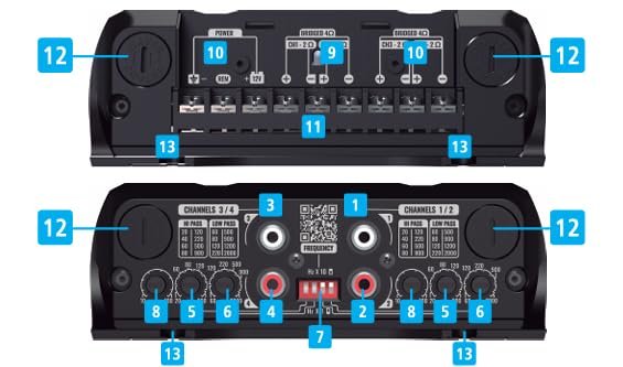 2-in-1 Built-in Audio Processor & Car Amplifier 400X4 Class D for Car & Motorcycle Full Range with 4 Channels 400 Watts RMS 2 Ohm - Professional Quality Sound - 2025 Best Performance Award