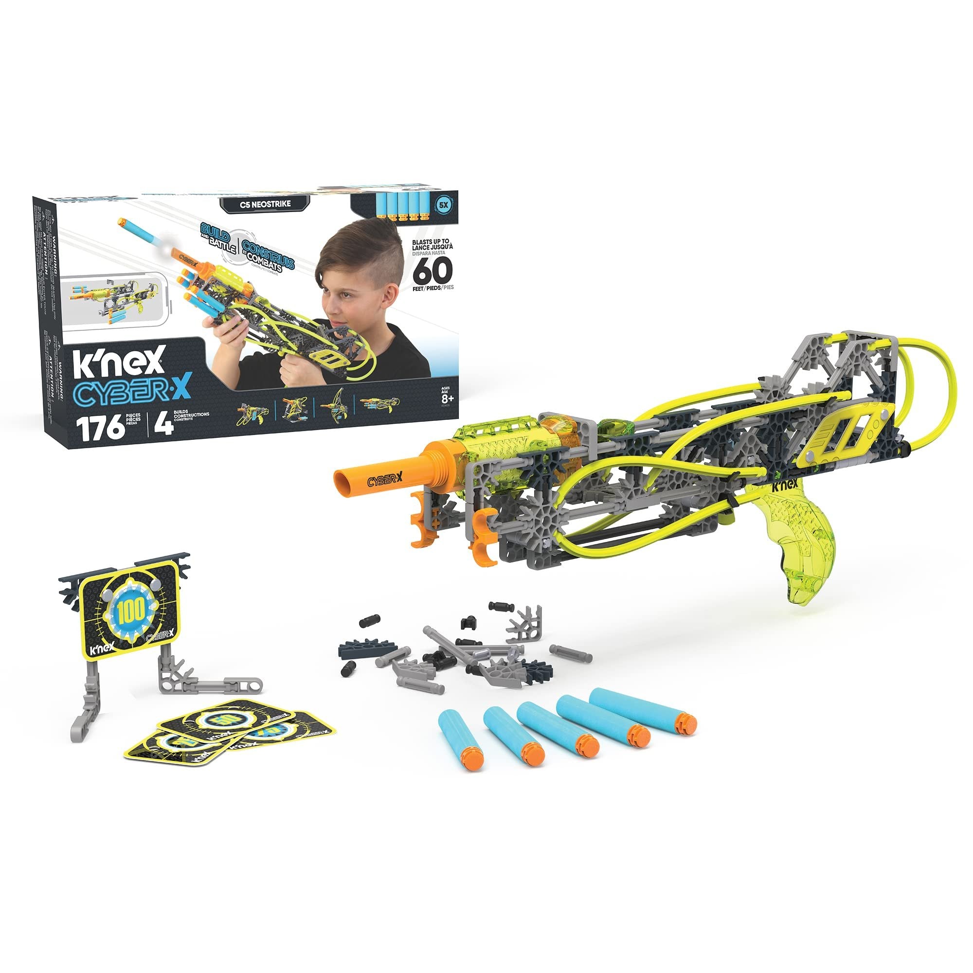 K'NEX Cyber-X C5 Neostrike - Blasts up to 60 ft - 176 Pieces, 4 Builds, Targets, 5 Darts - Great Gift Kids 8+