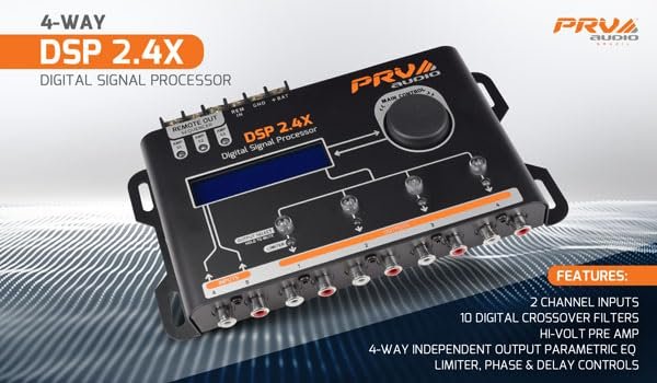 PRV AUDIO Car Audio DSP 2.4X Digital Crossover and Equalizer 4 Channel Full Digital Signal Audio Processor DSP with Sequencer Remote Relay