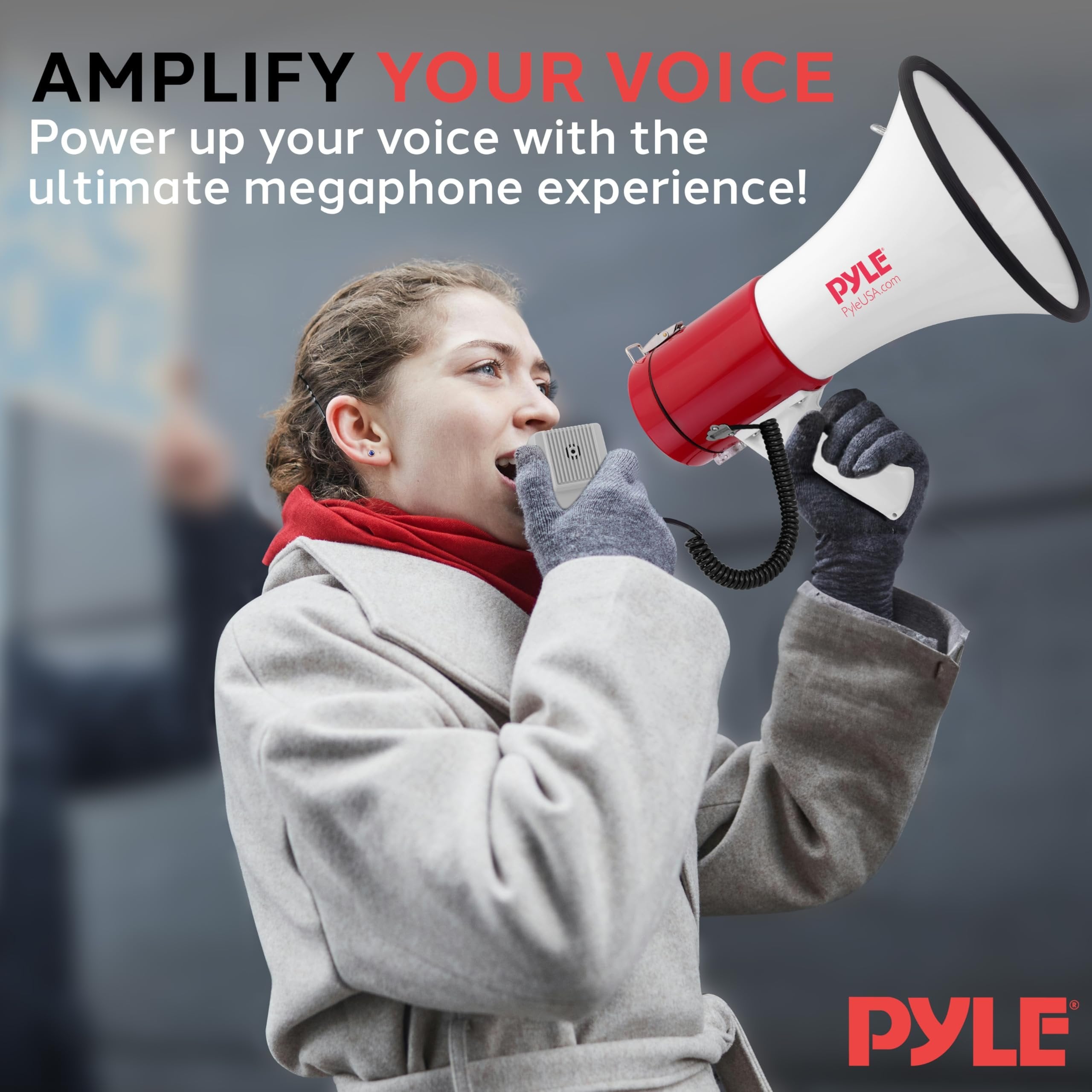 Pyle Megaphone Speaker PA Bullhorn - with Built-in Siren 50 Watts Adjustable Volume Control & Record Function - Ideal for Football, Baseball, Cheerleading Fans, Coaches or for Safety Drills PMP58U