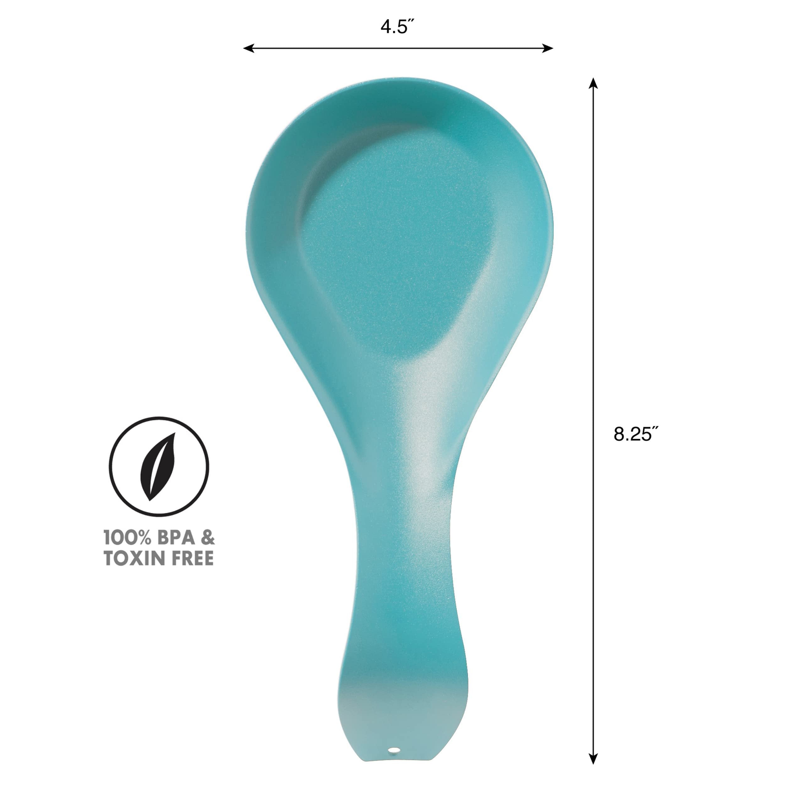 OGGI Stainless Steel Spoon Rest- Long Handle Holds Kitchen Utensils in Place, Great Spoon Rest for Kitchen Counter, Stove Top, or Coffee Station; Kitchen Accessories, Utensil Rest, Turquoise