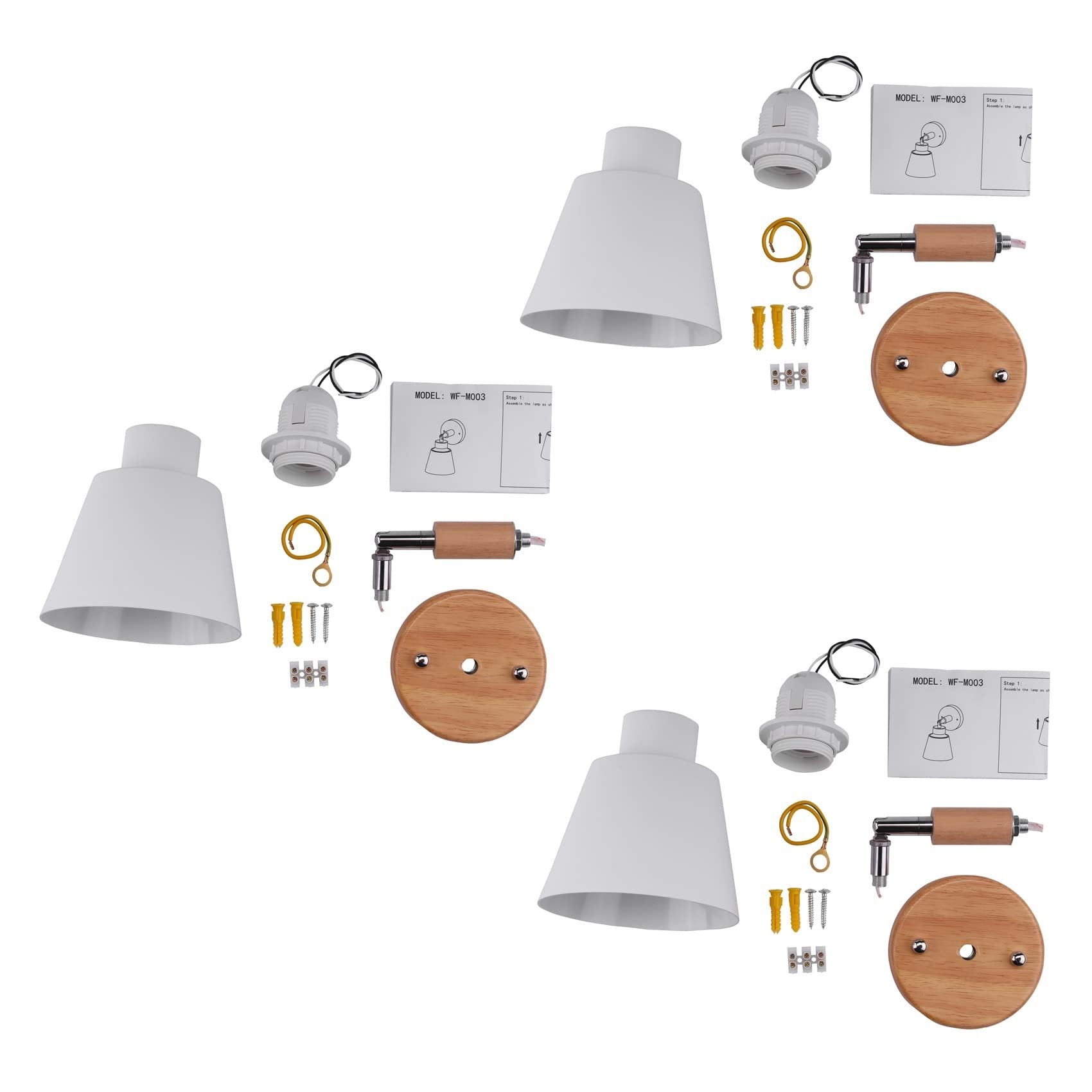 CROIRE 3 x Wooden Wall Lights Night Wall Lamp Bedroom Wall Lamp Kitchen Wall Lamp Nordic Sconces (White)