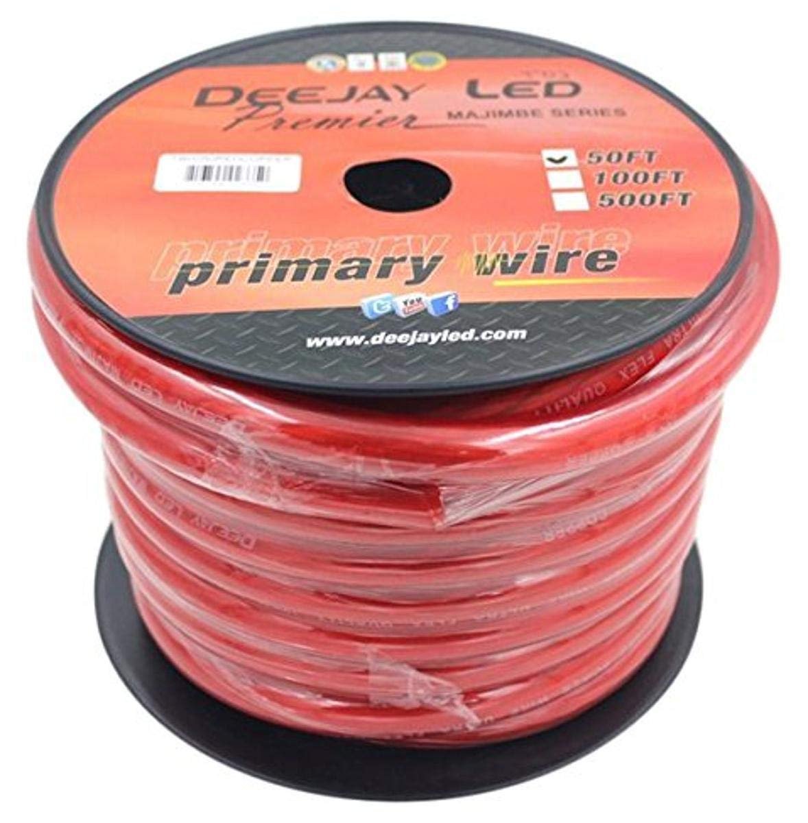 DEEJAY LED 0 Gauge Pure Copper Interconnect Cable, 50', Red - TBH050REDCOPPER