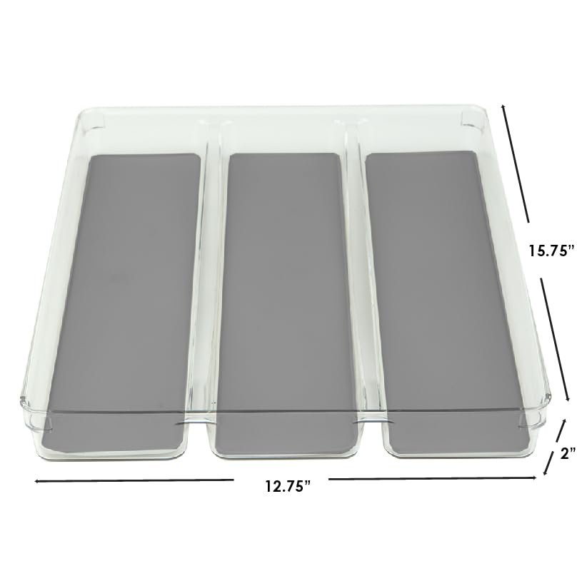 Home Basics 3 Section Plastic Drawer Organizer Rubber Lined Bottom for Efficient Home and Office Storage