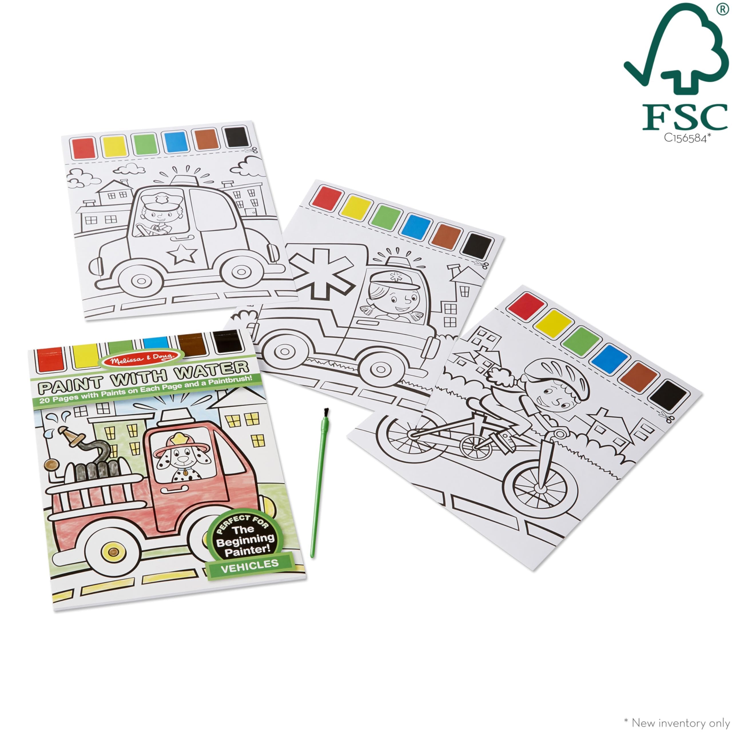 Melissa & Doug Paint With Water - Vehicles, 20 Perforated Pages With Spillproof Palettes