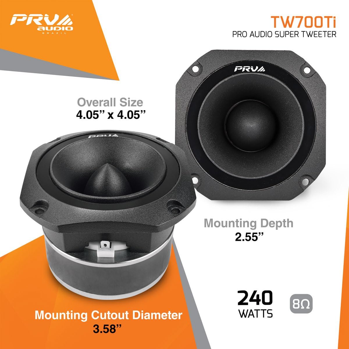 PRV AUDIO TW700Ti 4 Inch Titanium Bullet Tweeter TW700Ti 240 Watts, 8 Ohm Super Tweeter, Built-in Capacitor Pro Audio High Frequency Driver (Single)