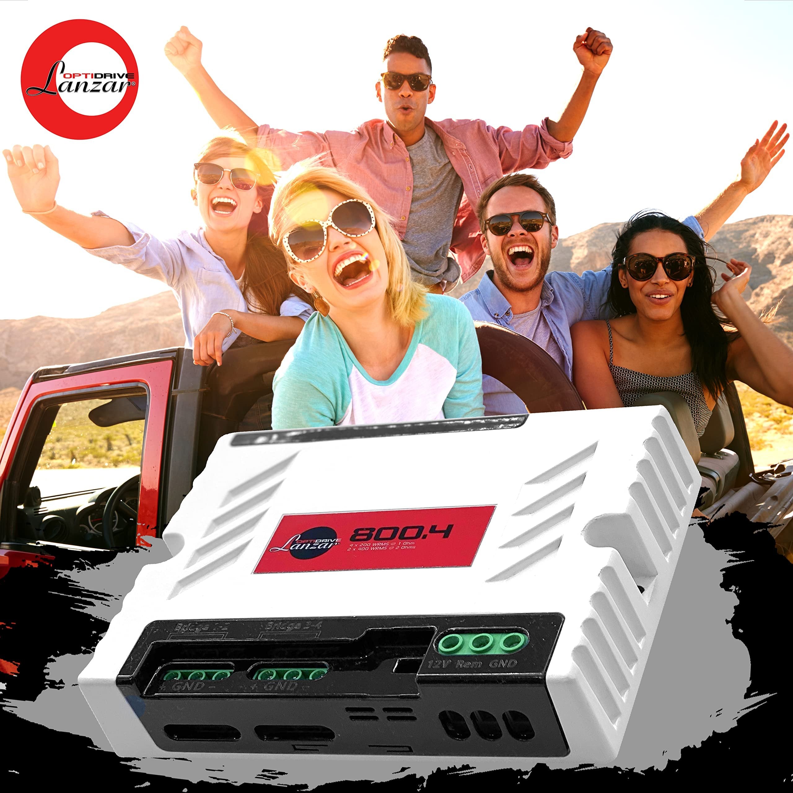 Jovial Four Channel Car Audio Mono Amplifier, 4x200 Watt Max @ 1 Ohm High-Powered Mono Car Amplifier with with Adjustable Bass Boost High Pass Filter and Low Pass Filter, Cooling Fans, White