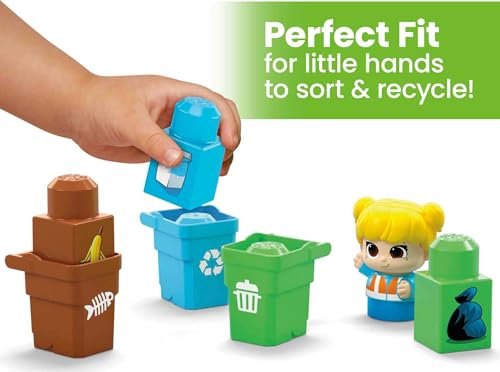 Mega BLOKS Fisher-Price Toddler Building Blocks, Green Town Sort & Recycle Squad with 15 Pieces, 2 Figures, Toy Gift Ideas for Kids