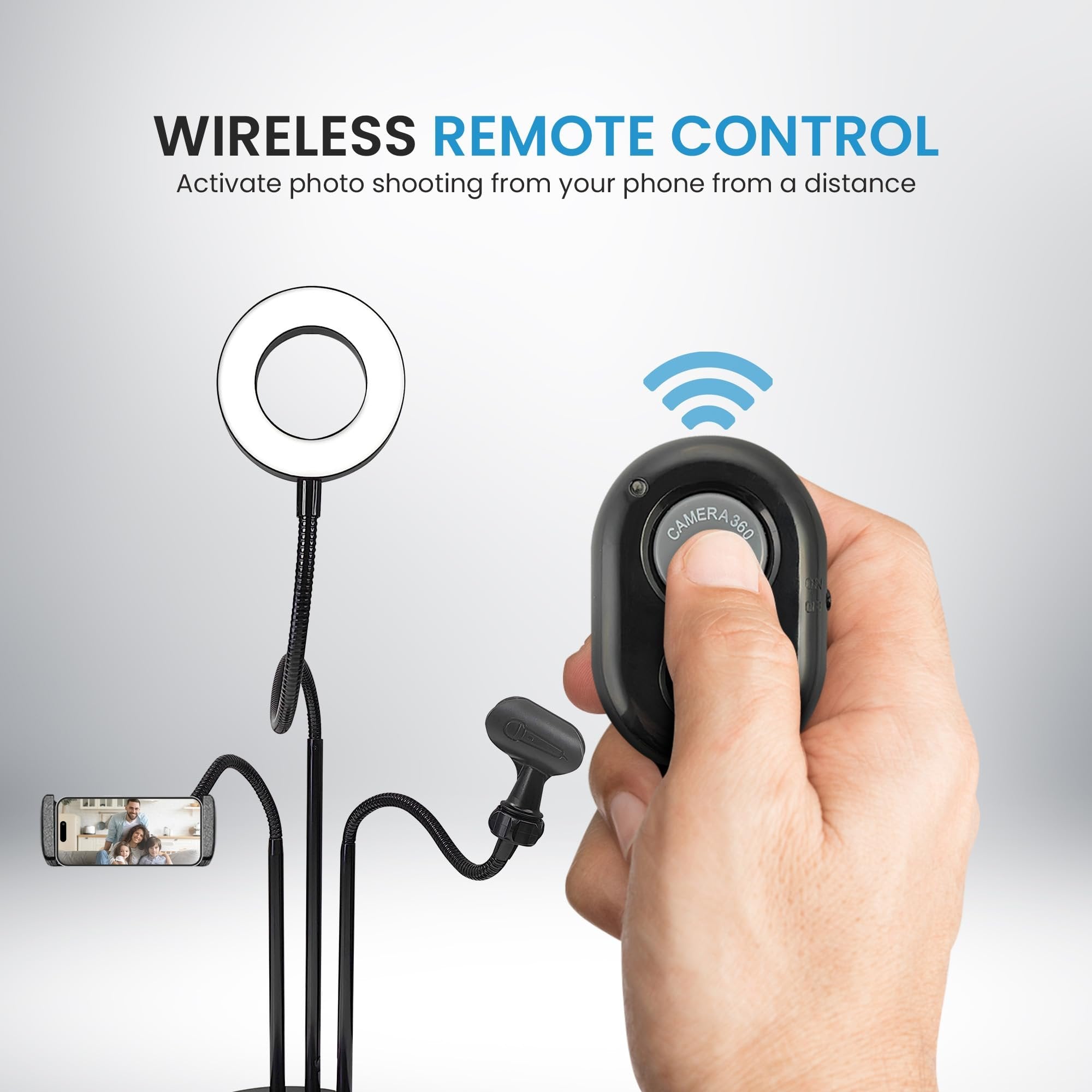 iDance LED Ring Light with Stand, 3.5", Portable Desk Ring Light with Cell Phone Mount, Microphone Holder and Tripod for Laptop, Selfie, USB Powered & Remote with Foldable & Adjustable Stand