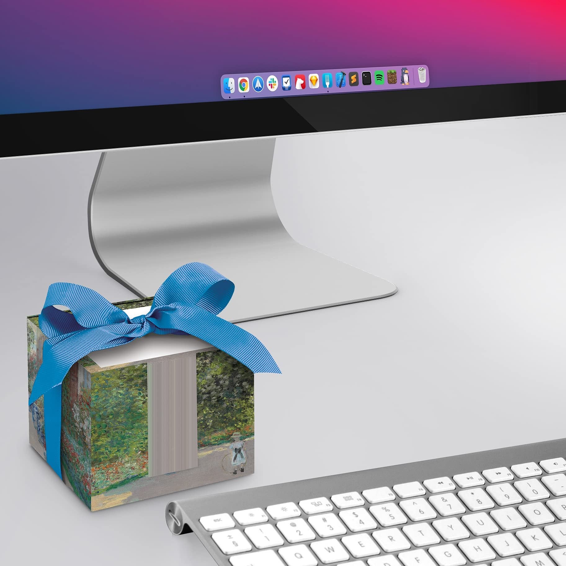 Decorative Fine Art Non-Stick Note Cube Paper Pad 4-Inch, 700 Sheets | Memo Cube with Thick Pages, Matching Ribbon, Beautiful Desk Display Box (Monet Artist’s House)