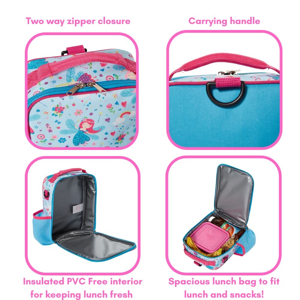 Rainbow Fairies 3-In-1 Convertible Lunch Box and Water Bottle Set, Soft Insulated Lunch Bag with Water Bottle for Girls